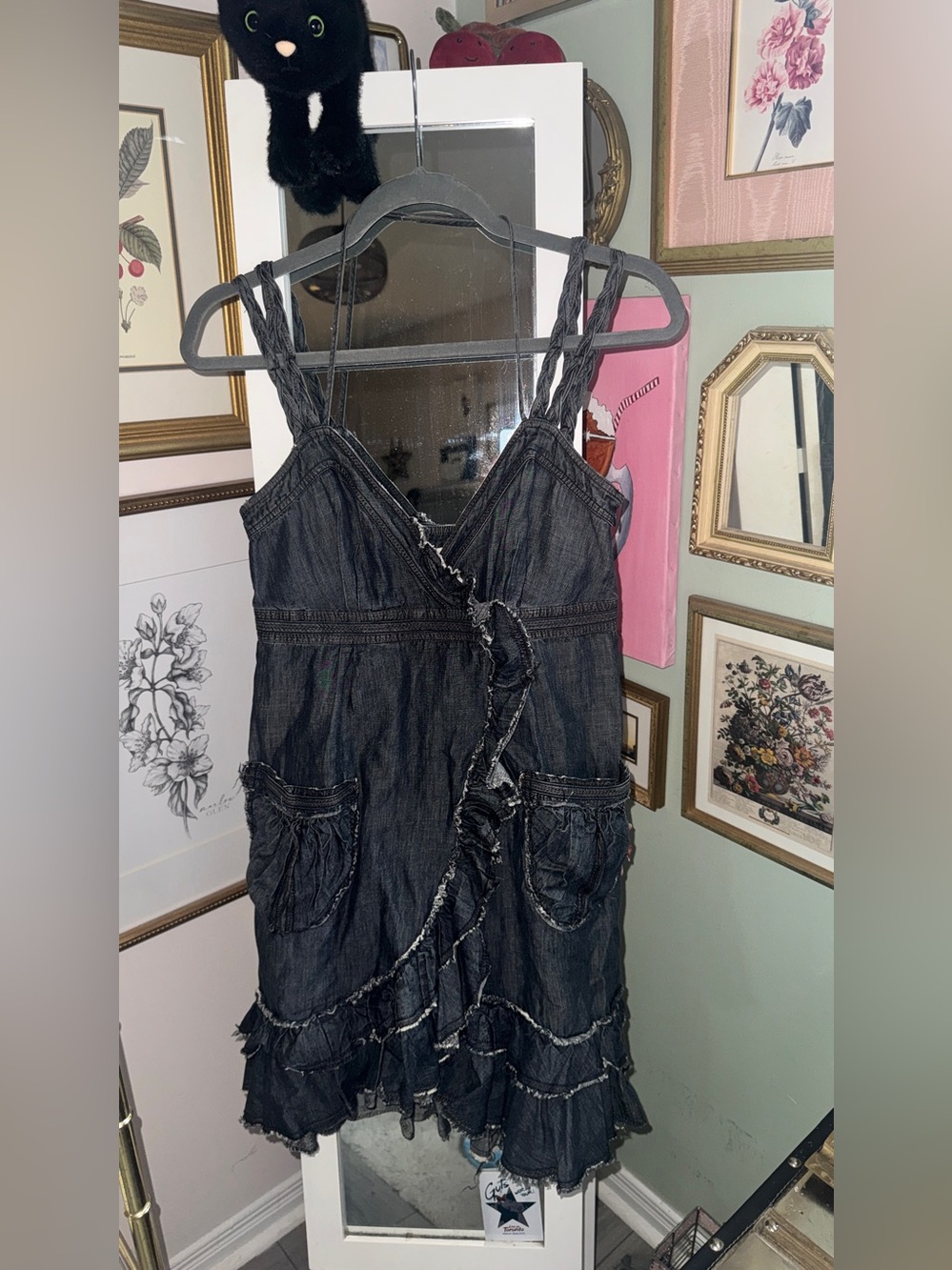 Braided-Strap Ruffle Denim Mini Dress - Picture 4 of 6